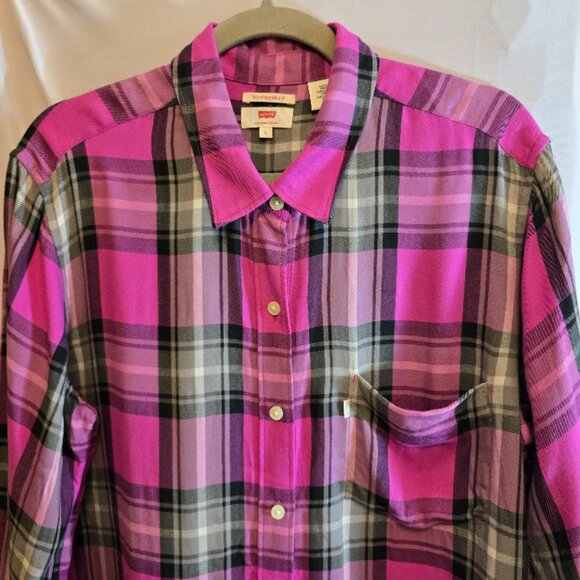 LEVI'S BOYFRIEND FIT SHIRT LARGE PIN BLACK LONG SLEEVE SOFT COMFY RELAXED - Picture 3 of 9